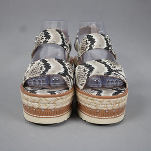Vince Camuto Sz 9.5 M Brown Multi Color Reptile Print Jute Leather 3" Wedge