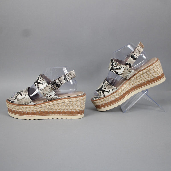 Vince Camuto Sz 9.5 M Brown Multi Color Reptile Print Jute Leather 3" Wedge