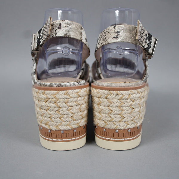 Vince Camuto Sz 9.5 M Brown Multi Color Reptile Print Jute Leather 3" Wedge