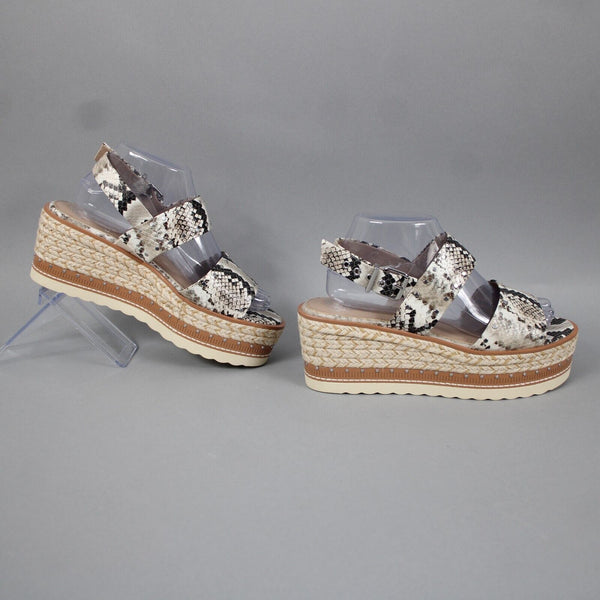 Vince Camuto Sz 9.5 M Brown Multi Color Reptile Print Jute Leather 3" Wedge