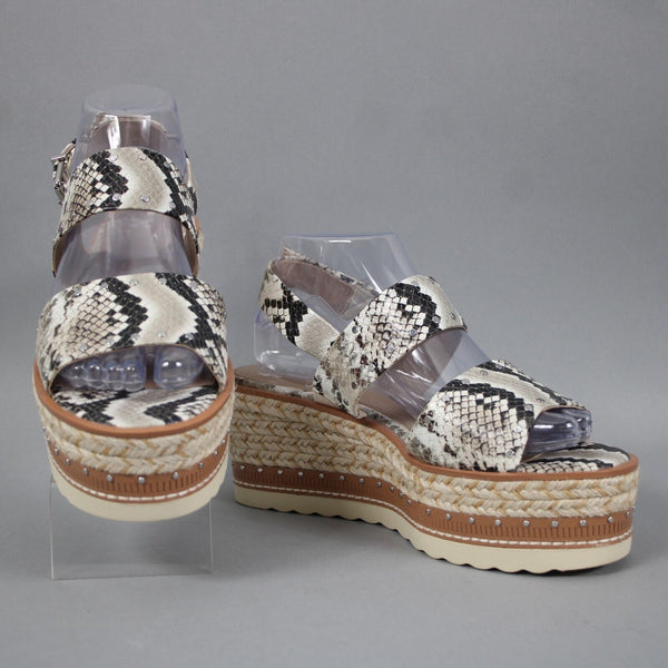 Vince Camuto Sz 9.5 M Brown Multi Color Reptile Print Jute Leather 3" Wedge