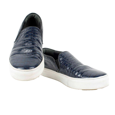 Celine Paris Sz 38.5 Navy Black White Reptile Textured 1" Slip On Flats