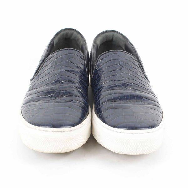 Celine Paris Sz 38.5 Navy Black White Reptile Textured 1" Slip On Flats