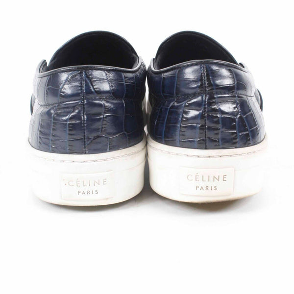 Celine Paris Sz 38.5 Navy Black White Reptile Textured 1" Slip On Flats