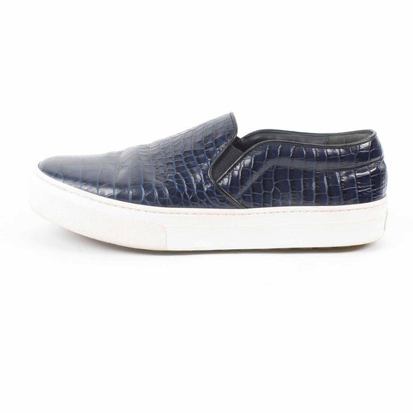 Celine Paris Sz 38.5 Navy Black White Reptile Textured 1" Slip On Flats