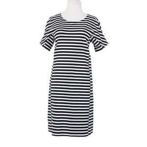 J Crew Sz M White Black Striped Short Sleeve Zipper Cotton Elastane Dress