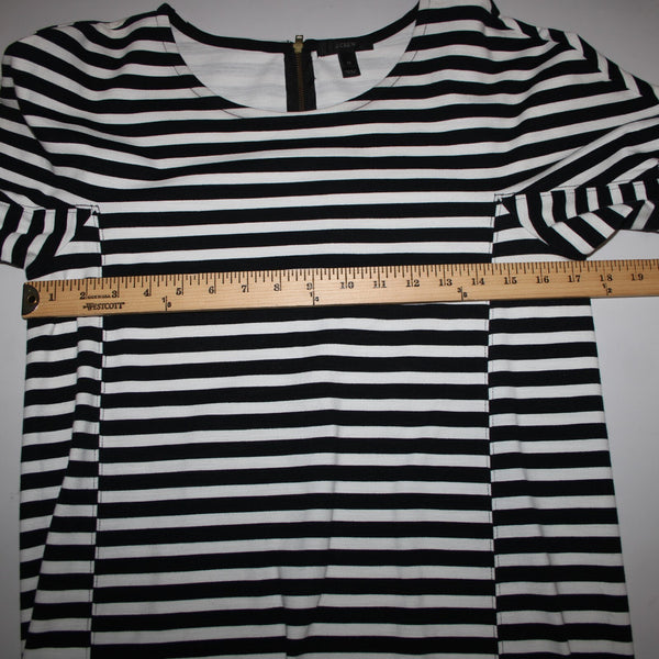 J Crew Sz M White Black Striped Short Sleeve Zipper Cotton Elastane Dress