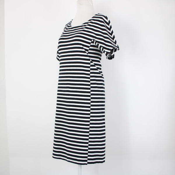 J Crew Sz M White Black Striped Short Sleeve Zipper Cotton Elastane Dress