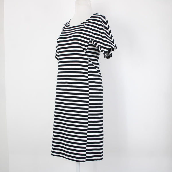 J Crew Sz M White Black Striped Short Sleeve Zipper Cotton Elastane Dress