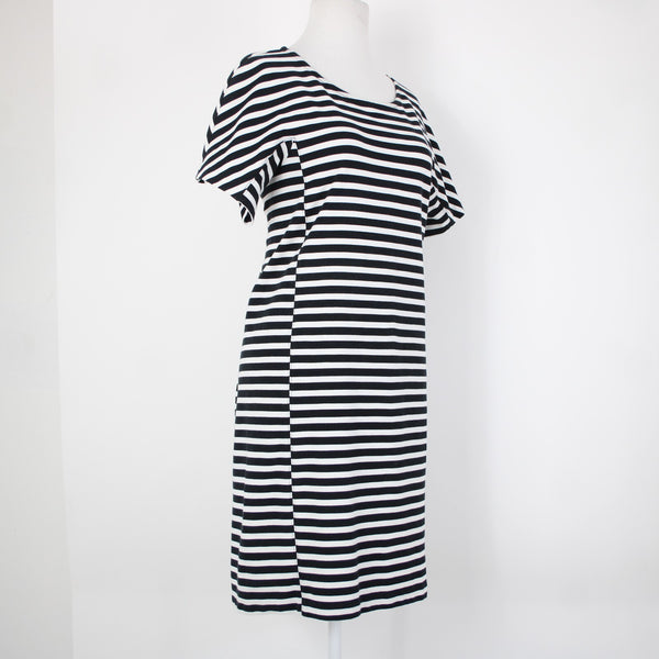 J Crew Sz M White Black Striped Short Sleeve Zipper Cotton Elastane Dress
