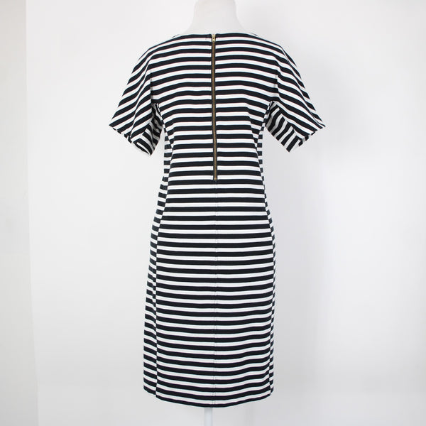 J Crew Sz M White Black Striped Short Sleeve Zipper Cotton Elastane Dress