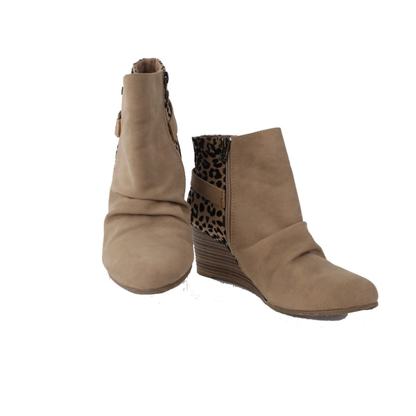 Blowfish Booties Sz 10 Brown Black Animal Print Zipper Synthetic Fabric 3" Boot