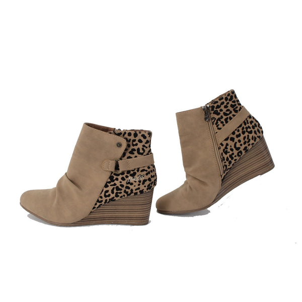 Blowfish Booties Sz 10 Brown Black Animal Print Zipper Synthetic Fabric 3" Boot