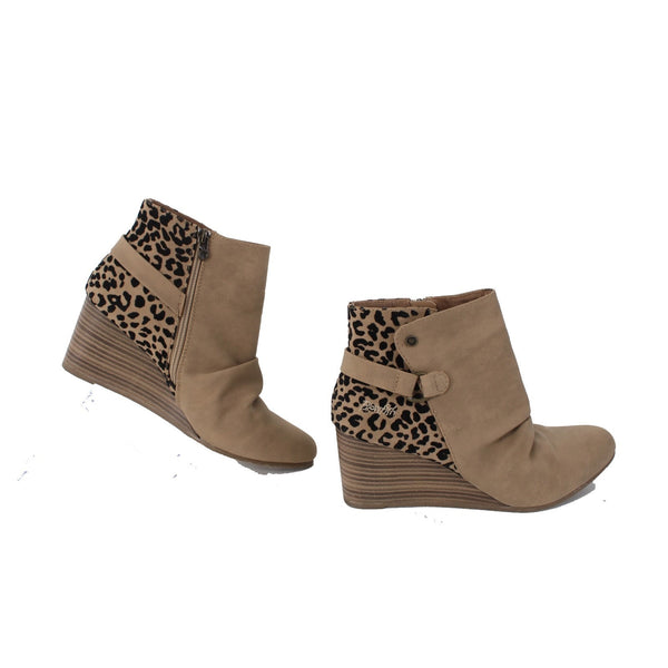 Blowfish Booties Sz 10 Brown Black Animal Print Zipper Synthetic Fabric 3" Boot