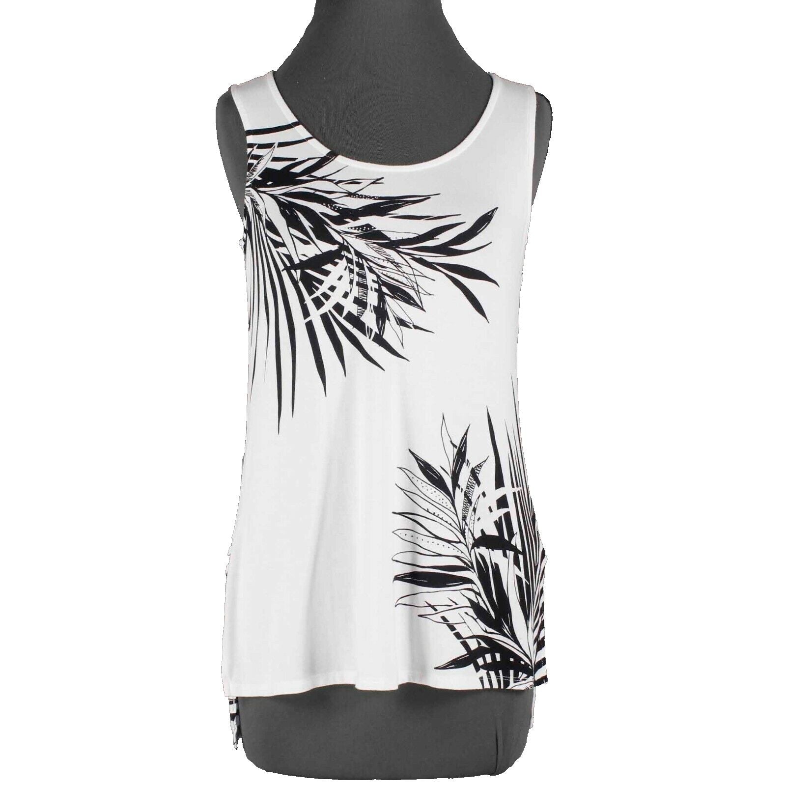 Soma Loungewear Sz XS White Black Hi Lo Split Sides Rayon Blend Top