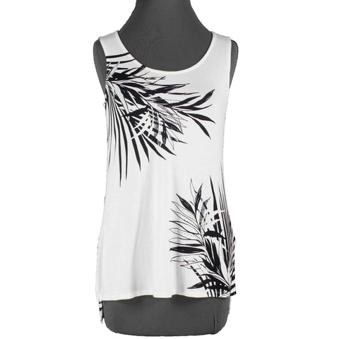 Soma Loungewear Sz XS White Black Hi Lo Split Sides Rayon Blend Top