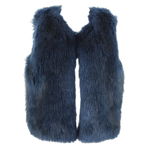 Shelli Segal Laundry Sz S Navy Blue Faux Fur Lined 100% Polyester Vest