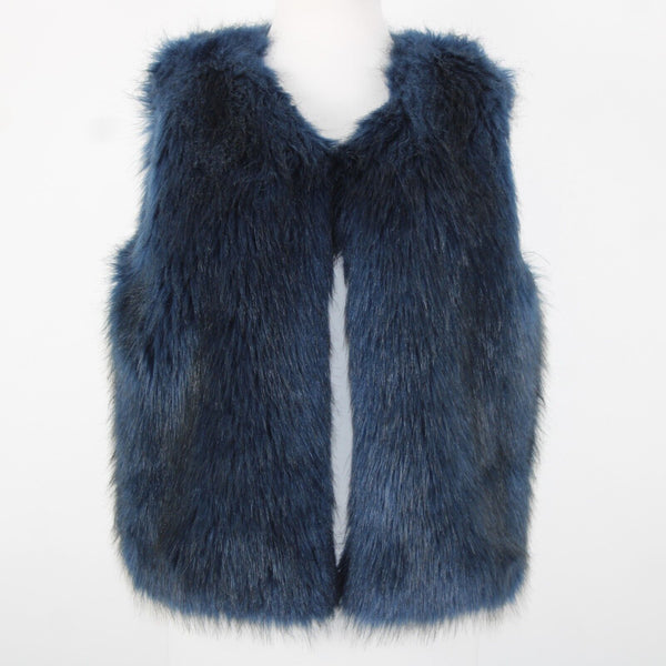 Shelli Segal Laundry Sz S Navy Blue Faux Fur Lined 100% Polyester Vest