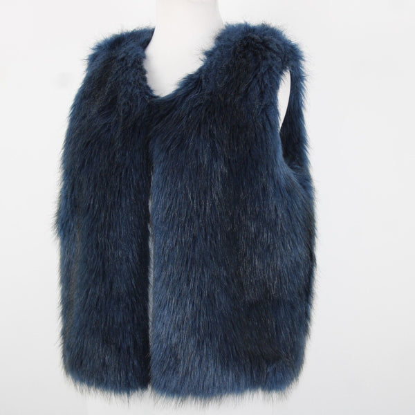 Shelli Segal Laundry Sz S Navy Blue Faux Fur Lined 100% Polyester Vest