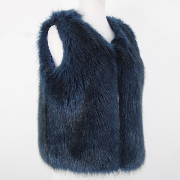Shelli Segal Laundry Sz S Navy Blue Faux Fur Lined 100% Polyester Vest