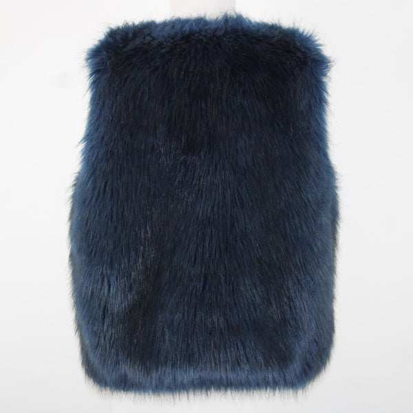 Shelli Segal Laundry Sz S Navy Blue Faux Fur Lined 100% Polyester Vest