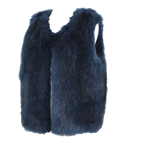 Shelli Segal Laundry Sz S Navy Blue Faux Fur Lined 100% Polyester Vest