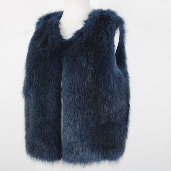 Shelli Segal Laundry Sz S Navy Blue Faux Fur Lined 100% Polyester Vest