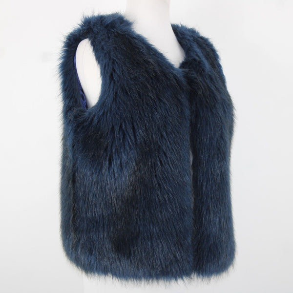Shelli Segal Laundry Sz S Navy Blue Faux Fur Lined 100% Polyester Vest