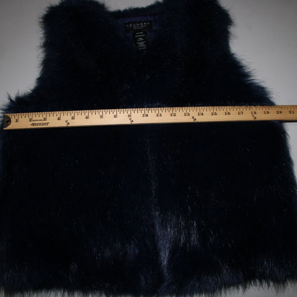Shelli Segal Laundry Sz S Navy Blue Faux Fur Lined 100% Polyester Vest