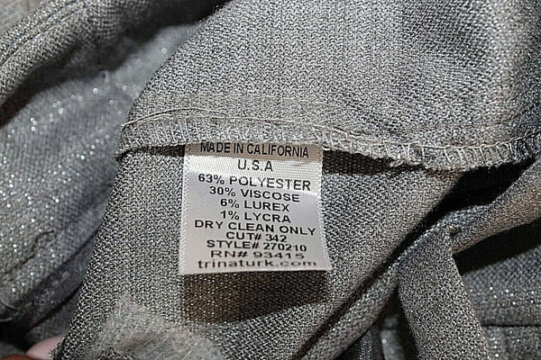 Trina Turk Sz 0 x 33 Gray Silver Shimmer Poly Viscose Lurex Lycra Pant