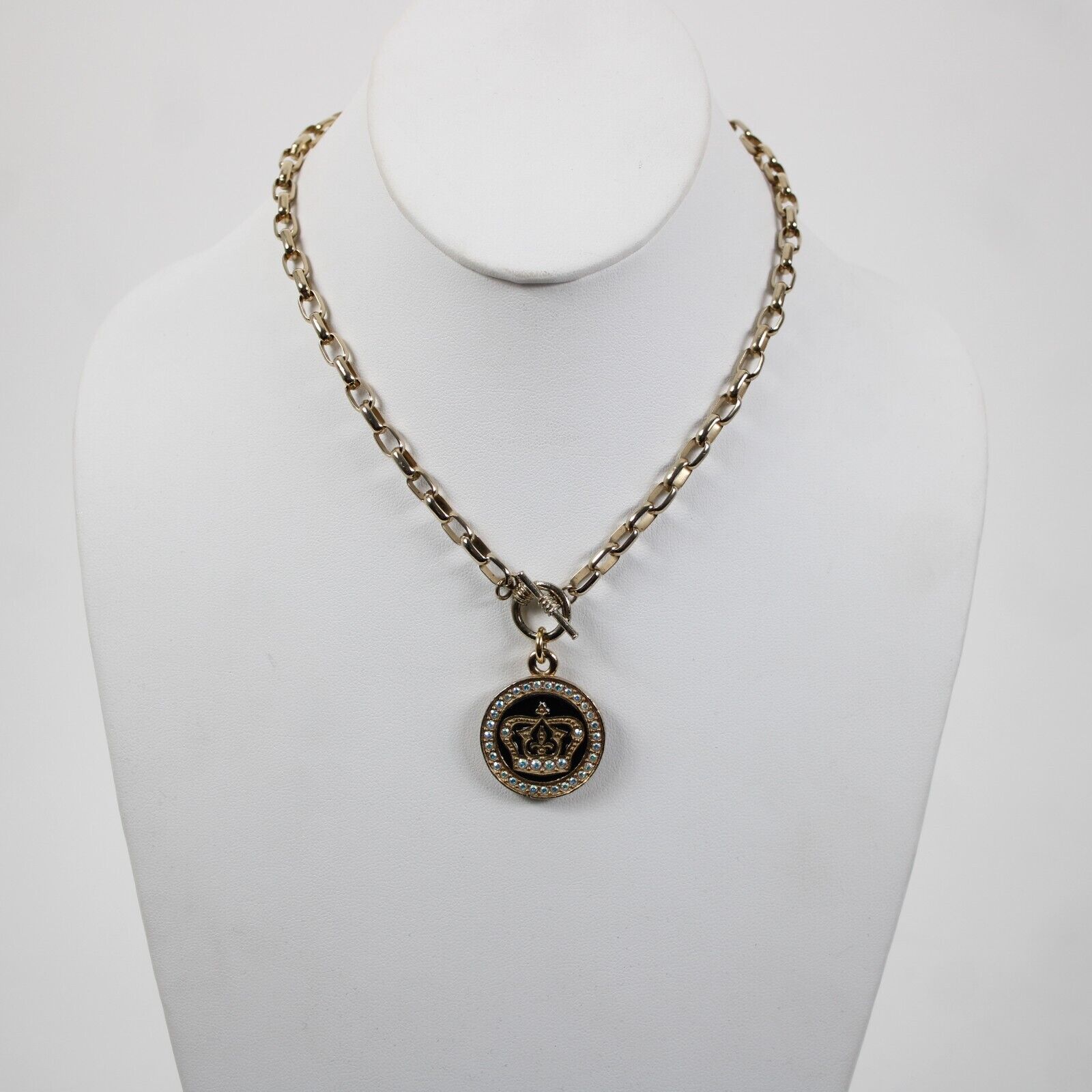 Tommassini Goldtone Black Enamal Rhinestones Crown 16" Necklace