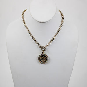 Tommassini Goldtone Black Enamal Rhinestones Crown 16" Necklace