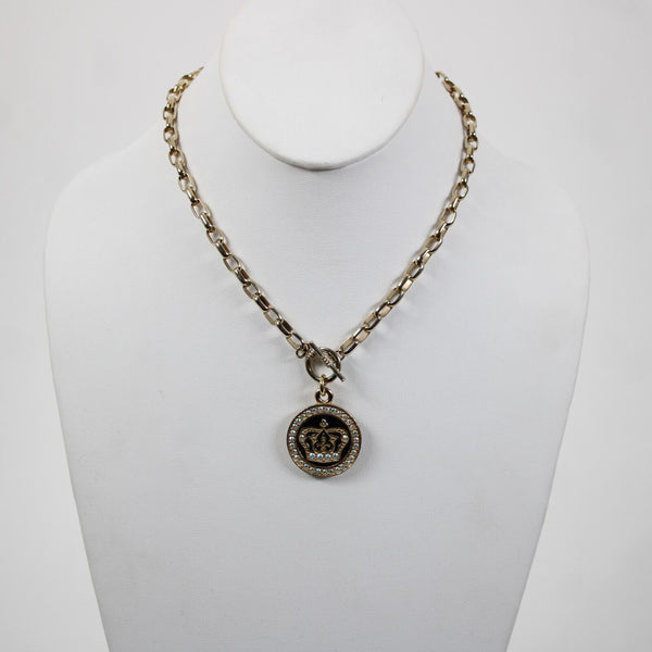 Tommassini Goldtone Black Enamal Rhinestones Crown 16" Necklace