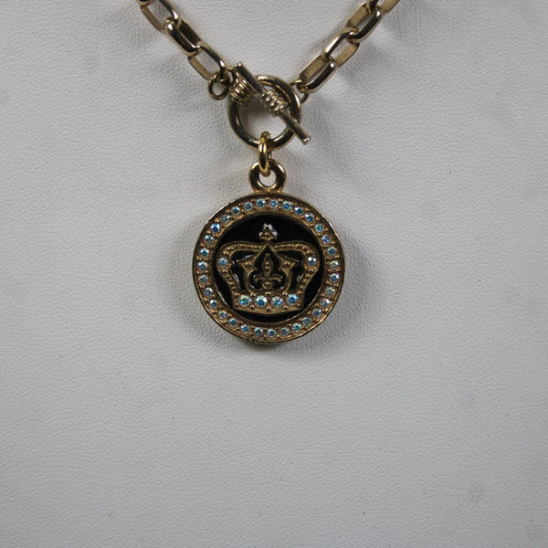 Tommassini Goldtone Black Enamal Rhinestones Crown 16" Necklace
