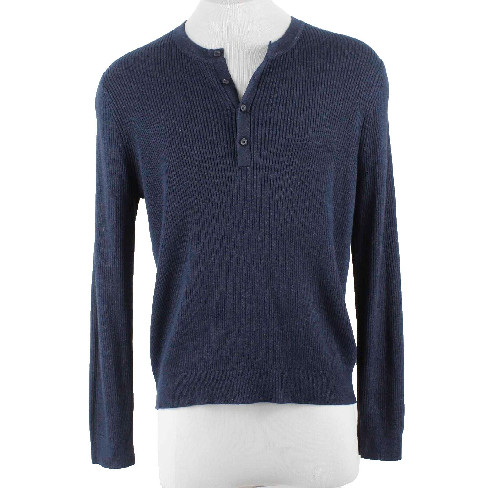 Vince NEW $245 Sz XL Navy Blue Ribbed 1/4 Button Linen Blend Men's Sweater