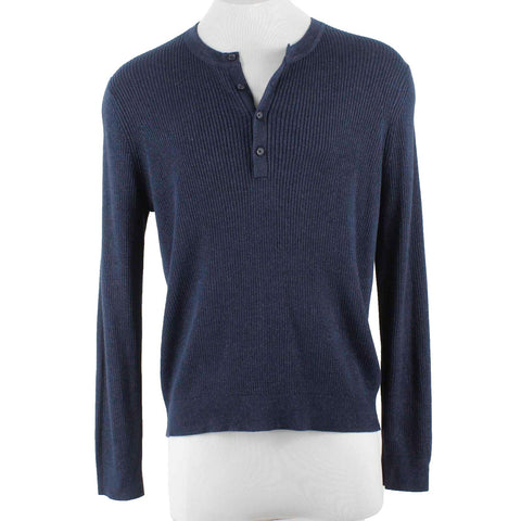 Vince NEW $245 Sz XL Navy Blue Ribbed 1/4 Button Linen Blend Men's Sweater