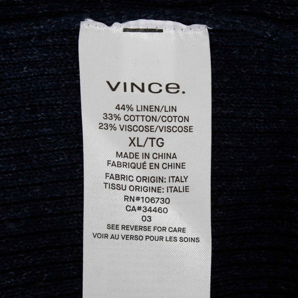 Vince NEW $245 Sz XL Navy Blue Ribbed 1/4 Button Linen Blend Men's Sweater