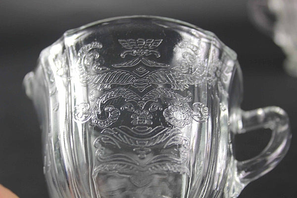 Depression Pressed Clear 3.25" Raised Motif Sugar Creamer Set