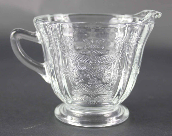 Depression Pressed Clear 3.25" Raised Motif Sugar Creamer Set