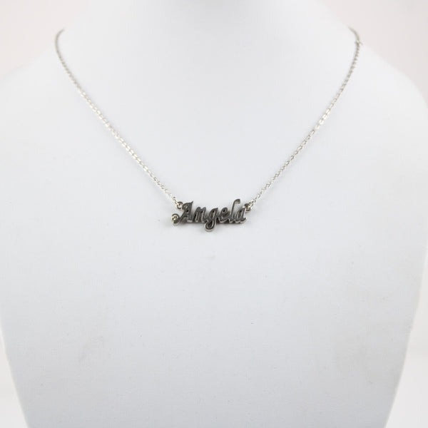 ANGELA Name Silvertone Rhinestone 14.5" w 4.5" Multi Ring Ext Necklace