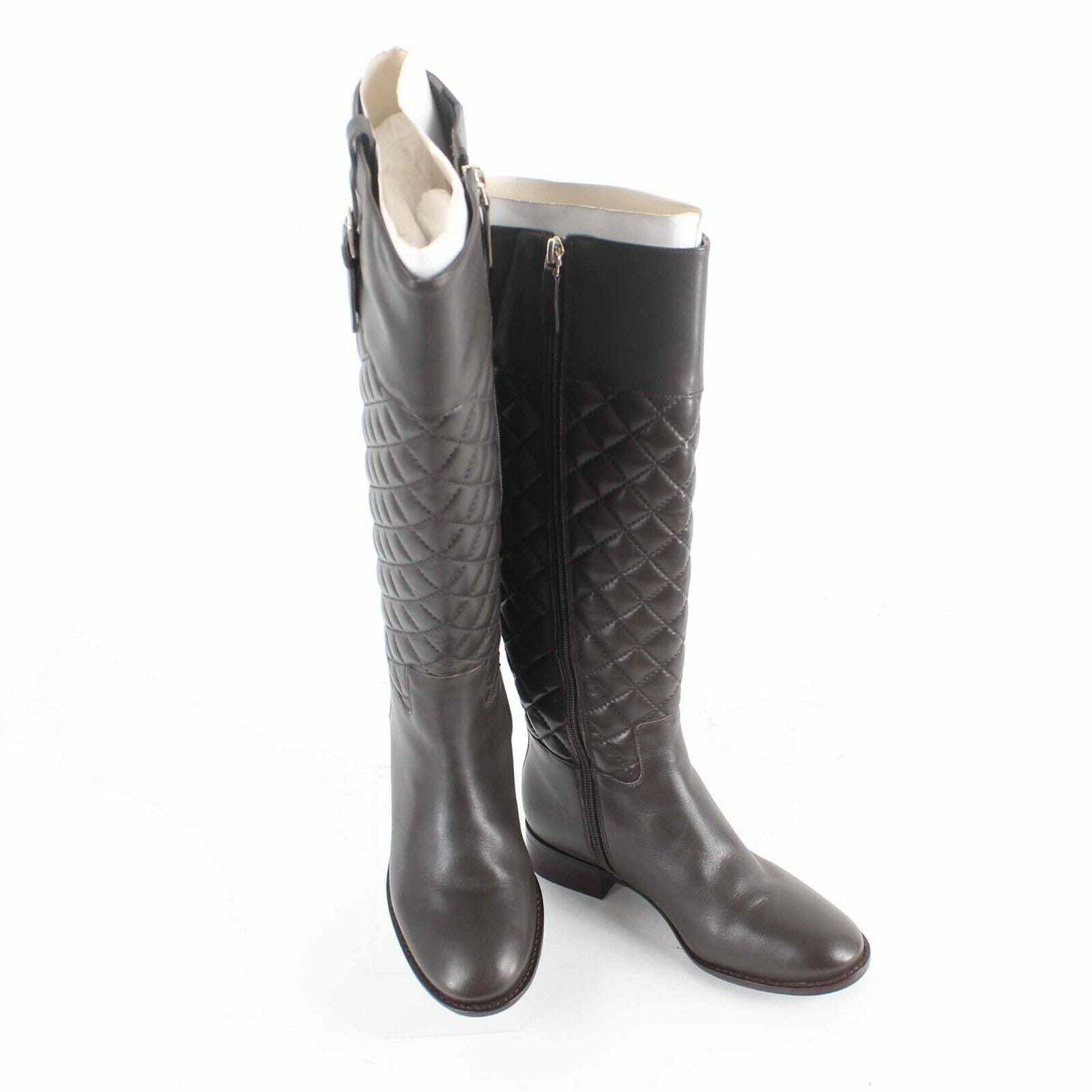 Talbots $299 Sz 5.5M Brown Tamera Embossed Stitch Zip Below Knee Boots