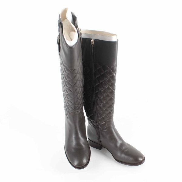 Talbots $299 Sz 5.5M Brown Tamera Embossed Stitch Zip Below Knee Boots