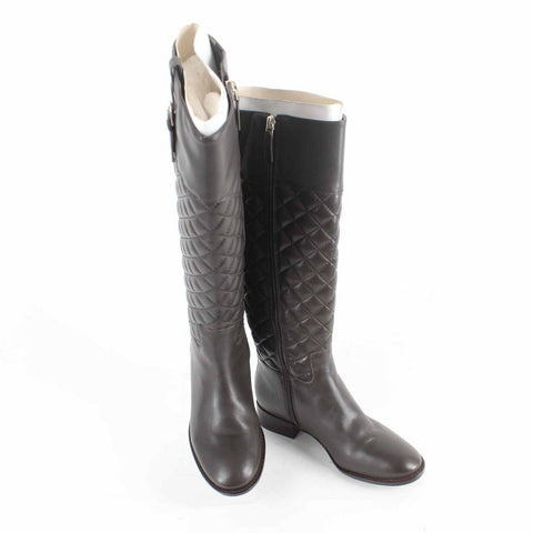 Talbots $299 Sz 5.5M Brown Tamera Embossed Stitch Zip Below Knee Boots
