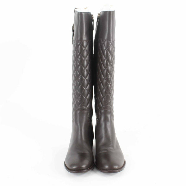 Talbots $299 Sz 5.5M Brown Tamera Embossed Stitch Zip Below Knee Boots