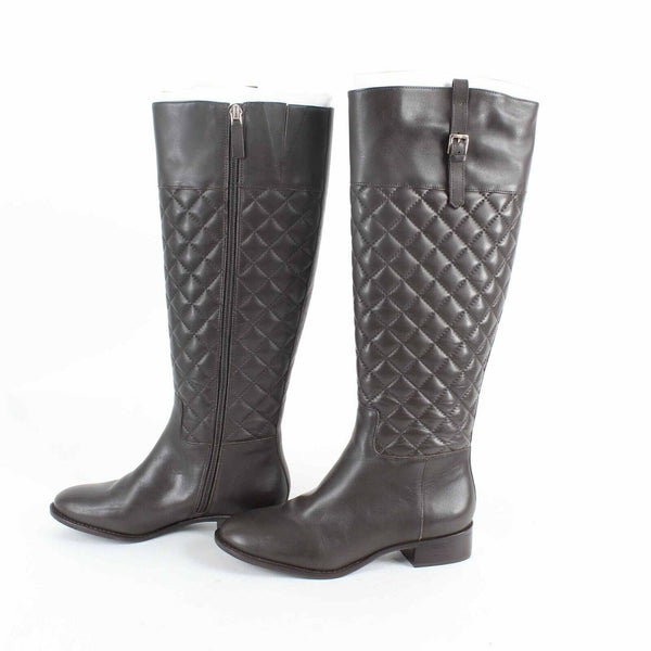 Talbots $299 Sz 5.5M Brown Tamera Embossed Stitch Zip Below Knee Boots