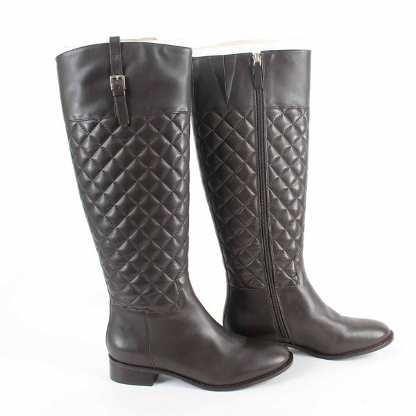 Talbots $299 Sz 5.5M Brown Tamera Embossed Stitch Zip Below Knee Boots