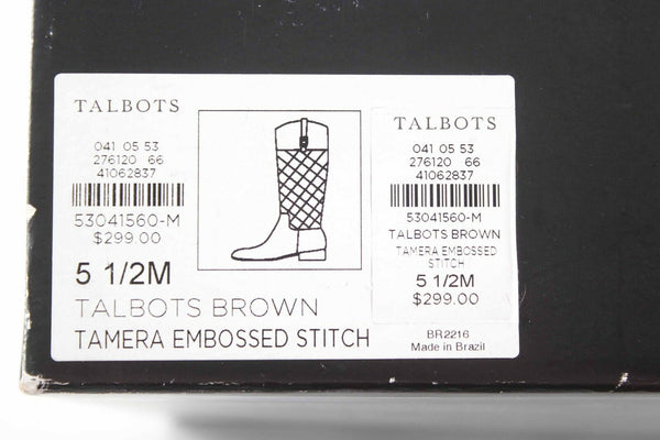 Talbots $299 Sz 5.5M Brown Tamera Embossed Stitch Zip Below Knee Boots