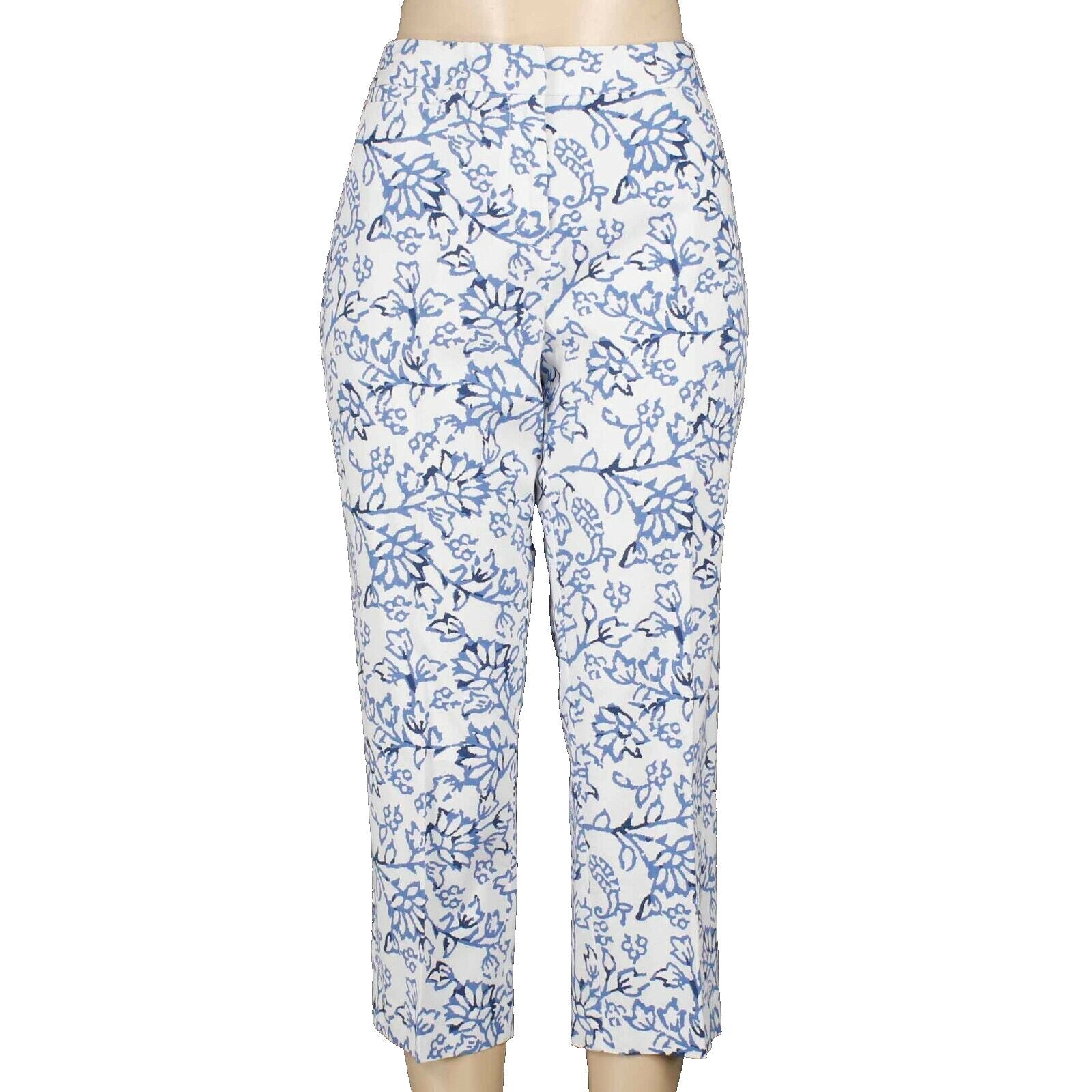 J Jill NEW Sz 10 X 23 White Blue Stretch Capri Pant