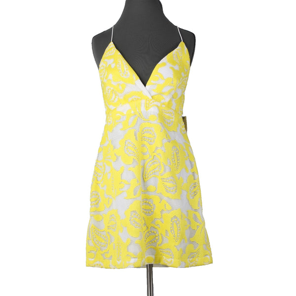 Maeve Dress NEW $170 Sz 10 Yellow White Lined Embroidered V Neck Poly Viscose