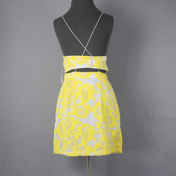 Maeve Dress NEW $170 Sz 10 Yellow White Lined Embroidered V Neck Poly Viscose